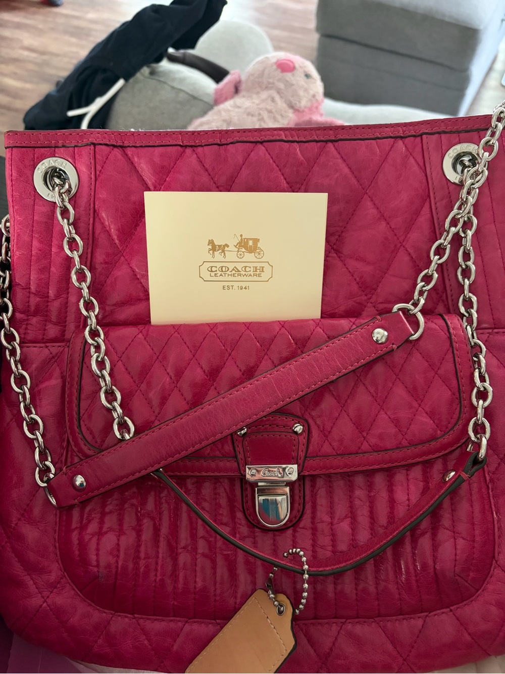 Coach Quilted Shoulder Bag - Hot Pink with Silver Hardware